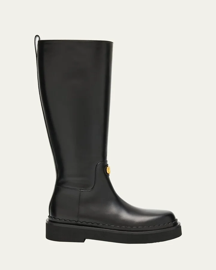 Vitello Brass VLogo Leather Knee-High Boots