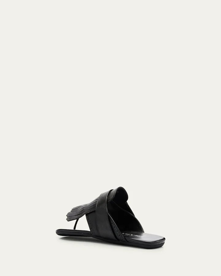 Vitello Leather Fringe Buckled Thong Sandals - Image 5
