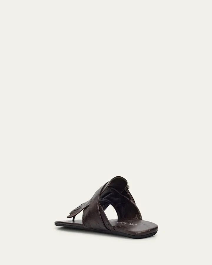 Vitello Leather Fringe Buckled Thong Sandals - Image 6