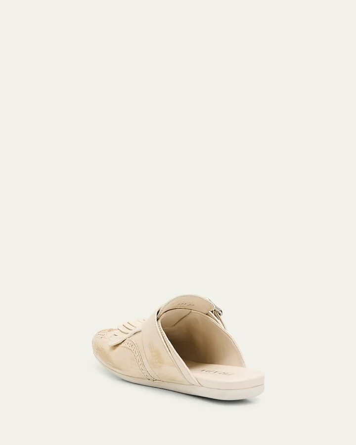 Vitello Leather Fringe Shuffle Mule Loafers - Image 2