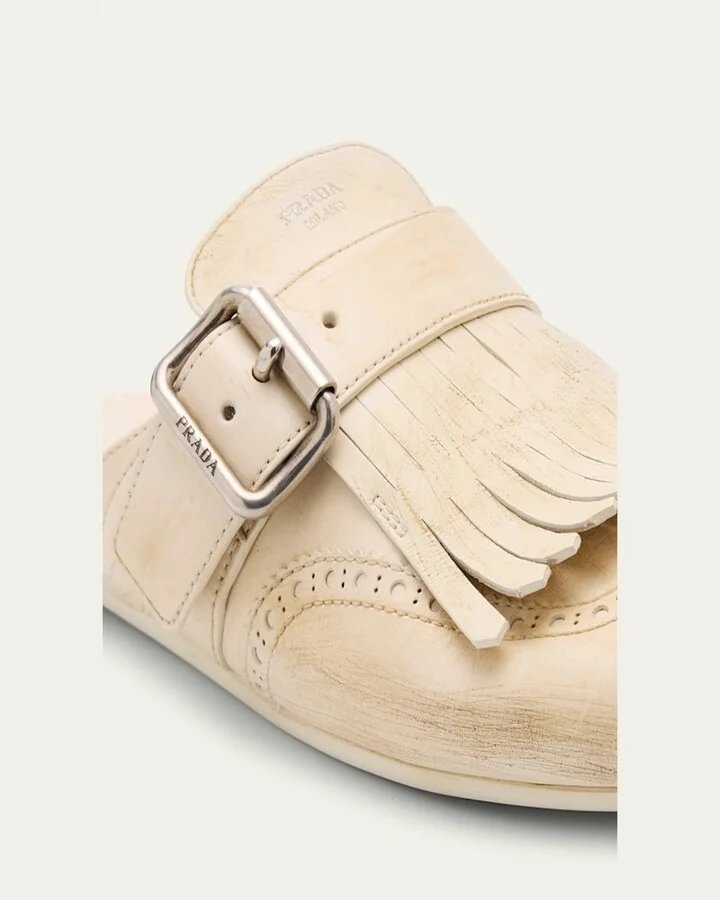 Vitello Leather Fringe Shuffle Mule Loafers - Image 3