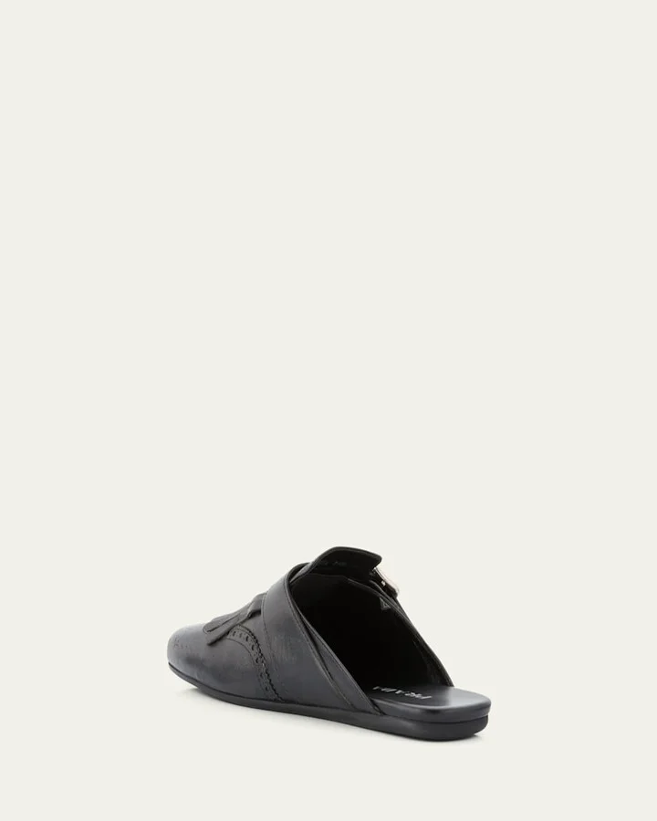 Vitello Leather Fringe Shuffle Mule Loafers - Image 4