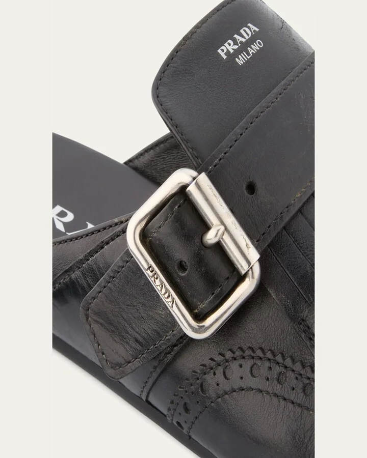 Vitello Leather Fringe Shuffle Mule Loafers - Image 6