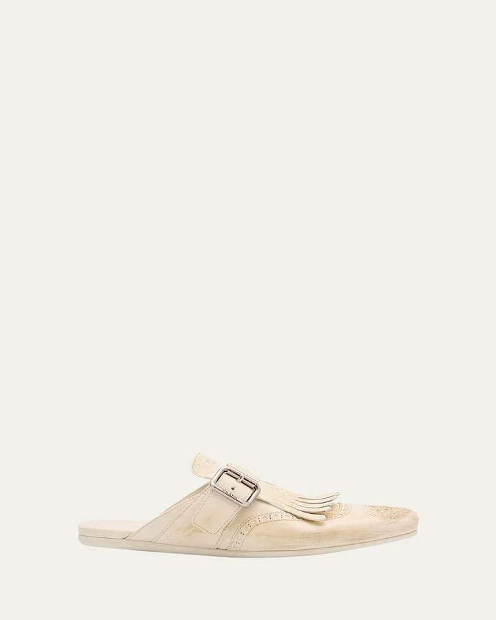 Vitello Leather Fringe Shuffle Mule Loafers