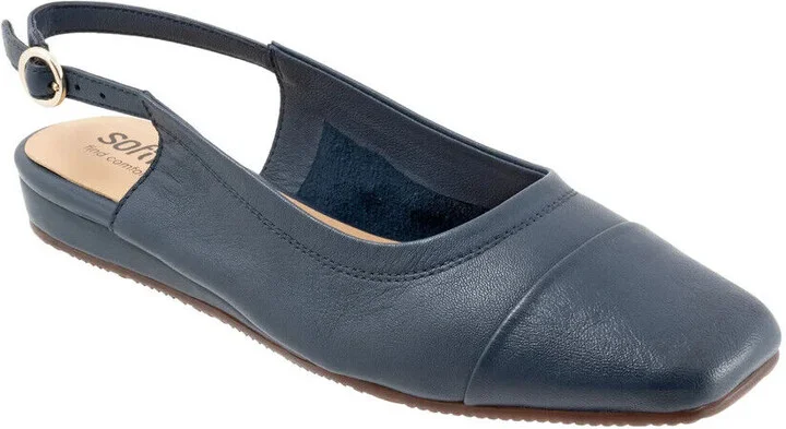 Vittoria Flat Womens 8 Navy Leather Adjustable Buckle Slingback RHS3327