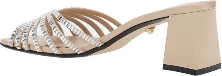 'Vittoria' Metallic Rhinestoned Sandals With Block Heel In Leather Woman - Image 3