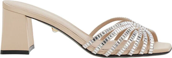 'Vittoria' Metallic Rhinestoned Sandals With Block Heel In Leather Woman