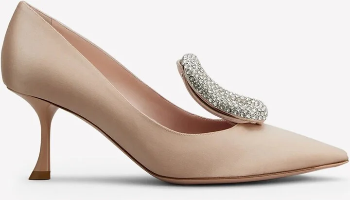 Viv' Choc 60 Strass Buckle Pumps in Satin
