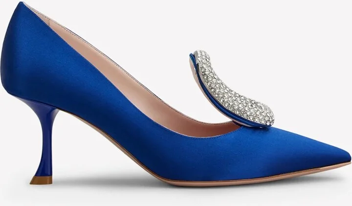 Viv' Choc 60 Strass Buckle Pumps in Satin