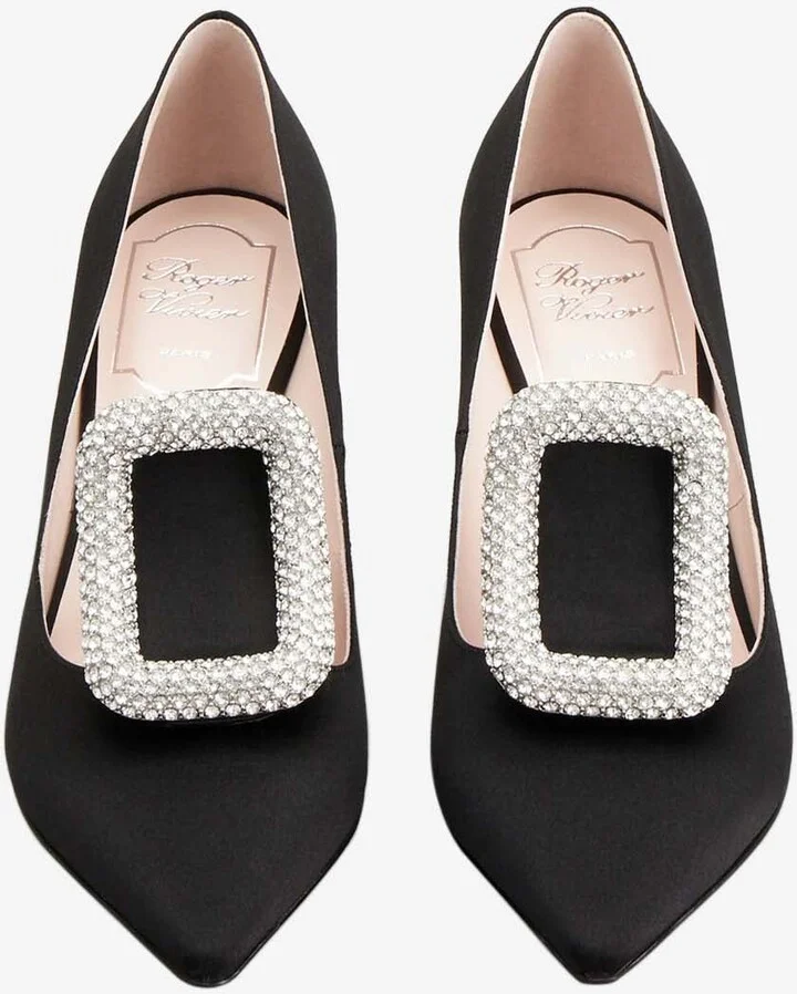 Viv' Choc 65 Crystal Buckle Satin Pumps - Image 2