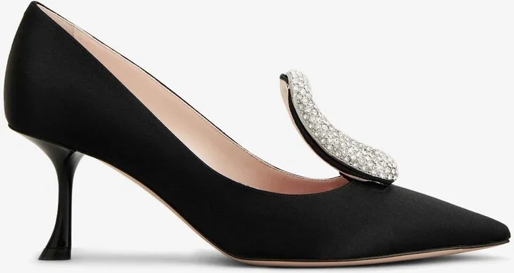 Viv' Choc 65 Crystal Buckle Satin Pumps