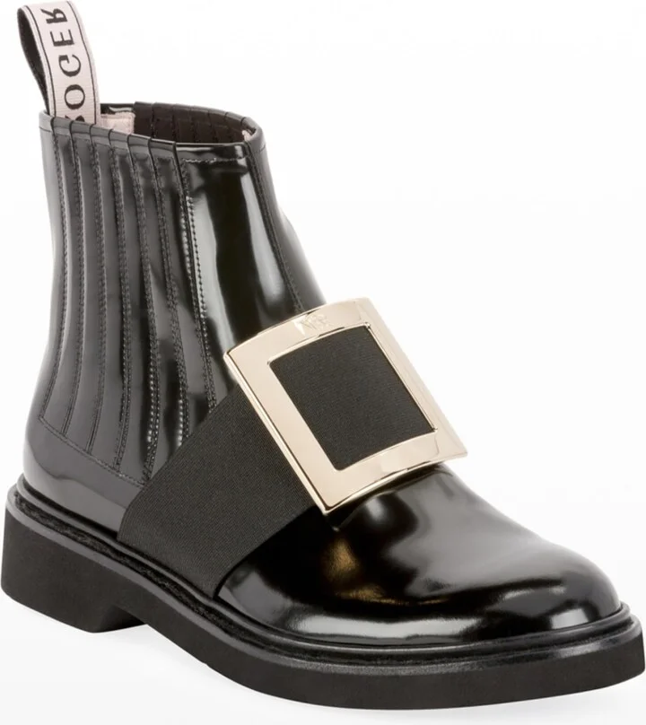 Viv Ranger Patent Leather Pilgrim Buckle Booties - Image 2