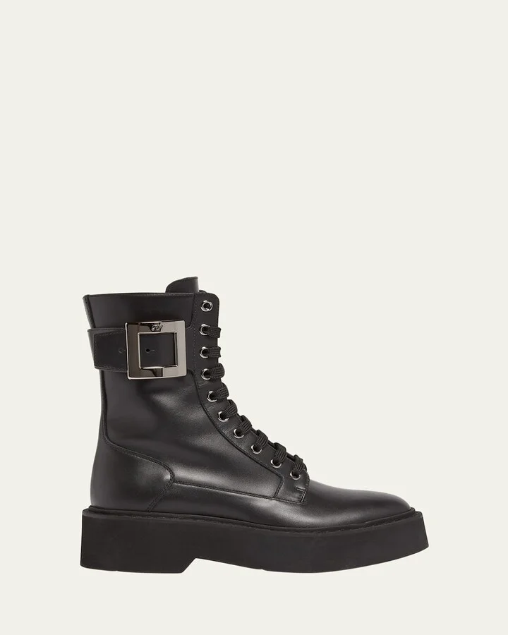Viv Rangers Leather Buckle Combat Boots