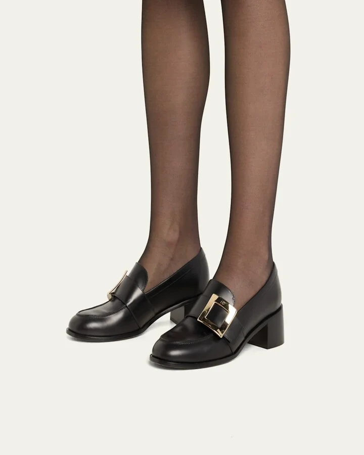 Viv Rangers Leather Buckle Heeled Loafers - Image 9