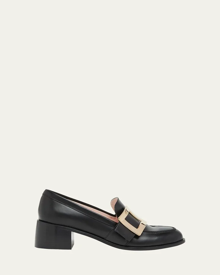Viv Rangers Leather Buckle Heeled Loafers