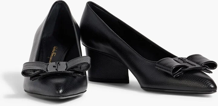 Viva bow-detailed lizard-effect leather pumps - Image 2