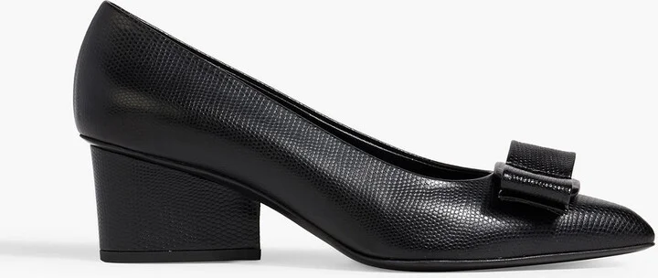 Viva bow-detailed lizard-effect leather pumps