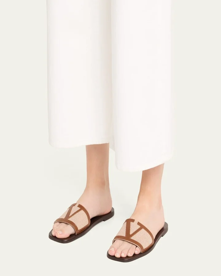 Viva VLogo Canvas Flat Slide Sandals - Image 6