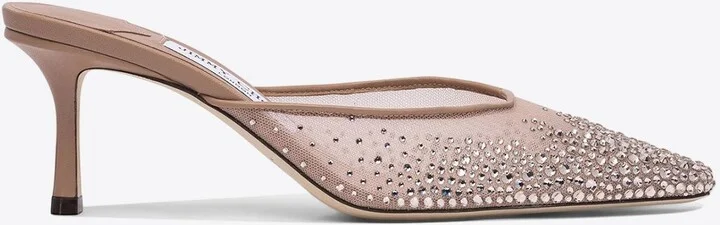 Vivi 65 Crystal-Embellished Mesh Mules