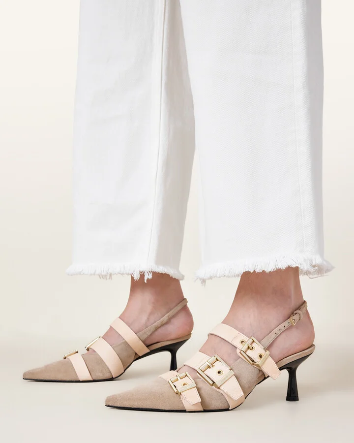 Vivian Leather Buckle Slingback Heels - Image 2