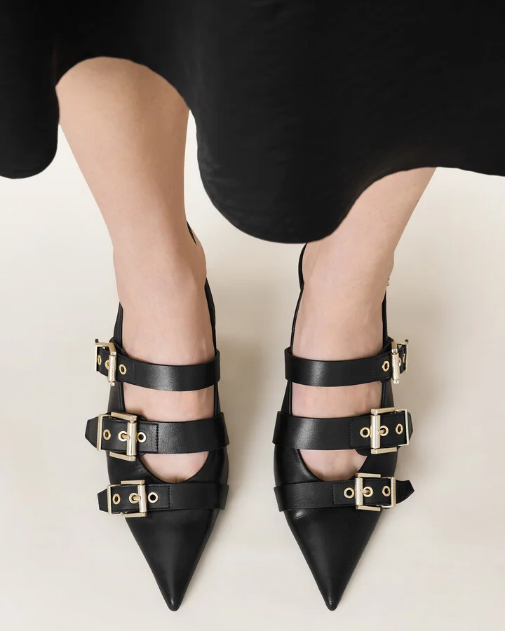 Vivian Leather Buckle Slingback Heels - Image 6