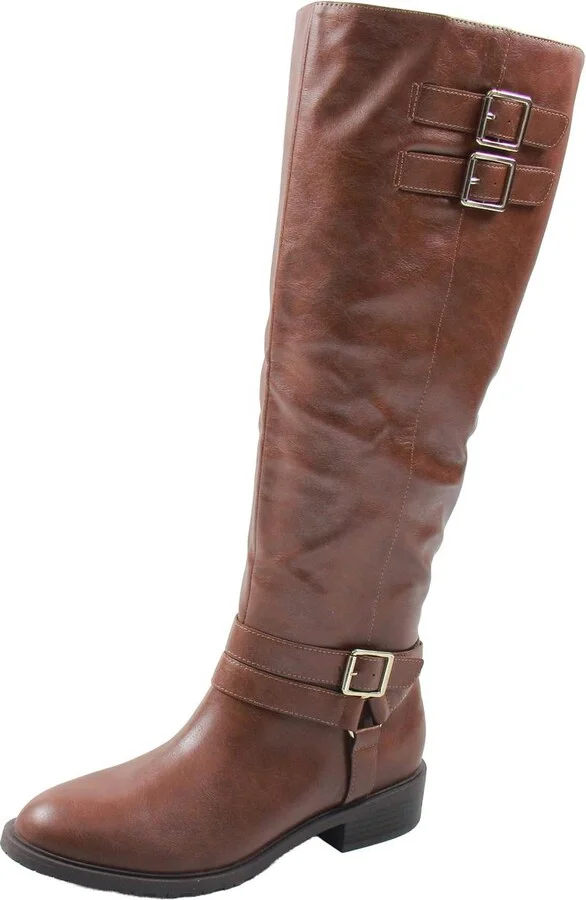Vivicaa Womens Buckle Faux Leather Knee-High Boots