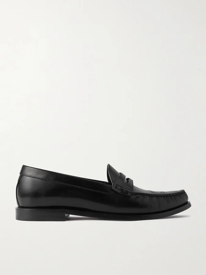 Vivienne Perforated Glossed-Leather Penny Loafers