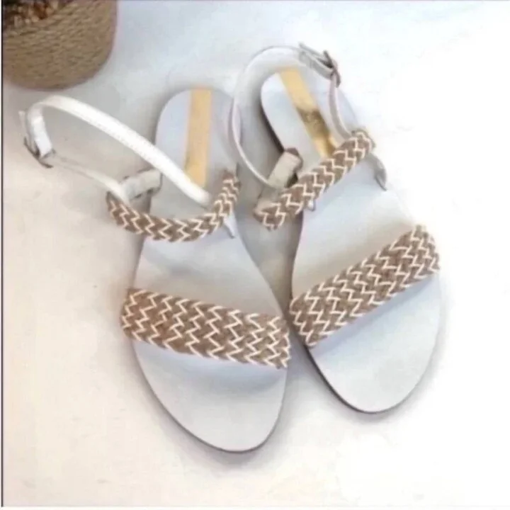 Vladares Braided Yute Sandals In White And Tan
