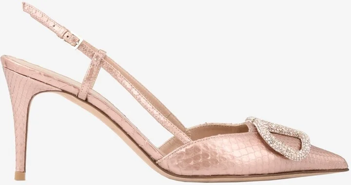 VLogo 80 Metallic Slingback Pumps in Elaphe Leather
