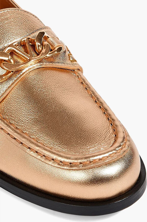 VLOGO Chain embellished metallic leather loafers - Image 4