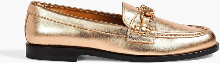 VLOGO Chain embellished metallic leather loafers