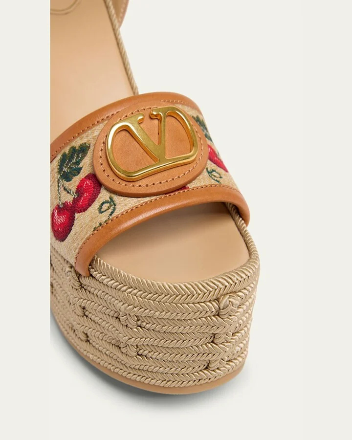 VLogo Cherry Jacquard Raffia-Wedge Espadrilles - Image 2