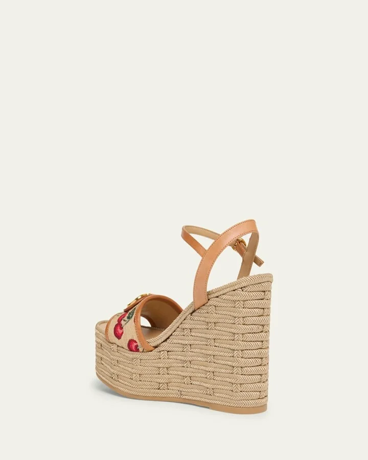 VLogo Cherry Jacquard Raffia-Wedge Espadrilles - Image 3