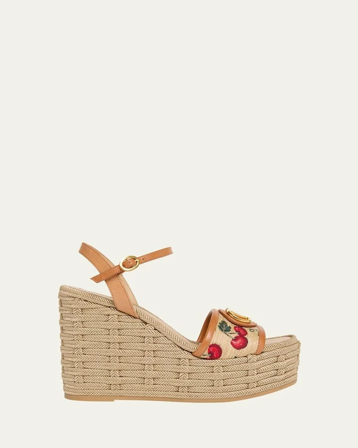 VLogo Cherry Jacquard Raffia-Wedge Espadrilles