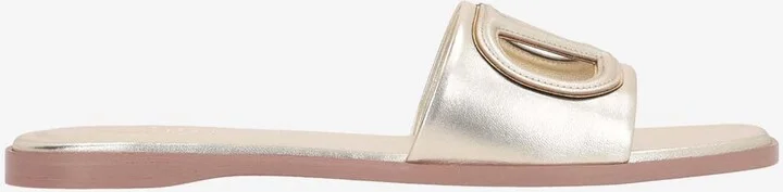 VLogo Cut-Out Flat Sandals in Laminated Leather