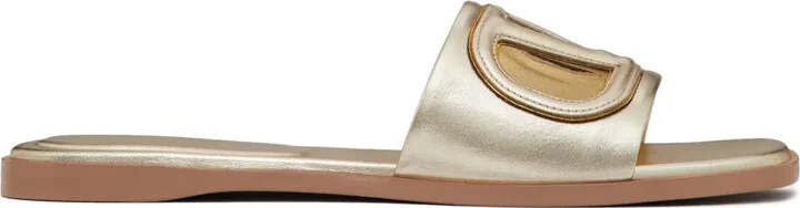 VLogo cut-out leather slides