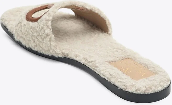 VLogo Cut-Out Shearling Slides - Image 2