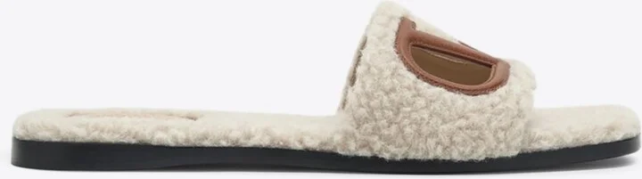 VLogo Cut-Out Shearling Slides