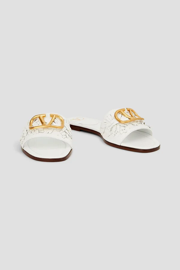 VLOGO embellished woven leather slides - Image 2