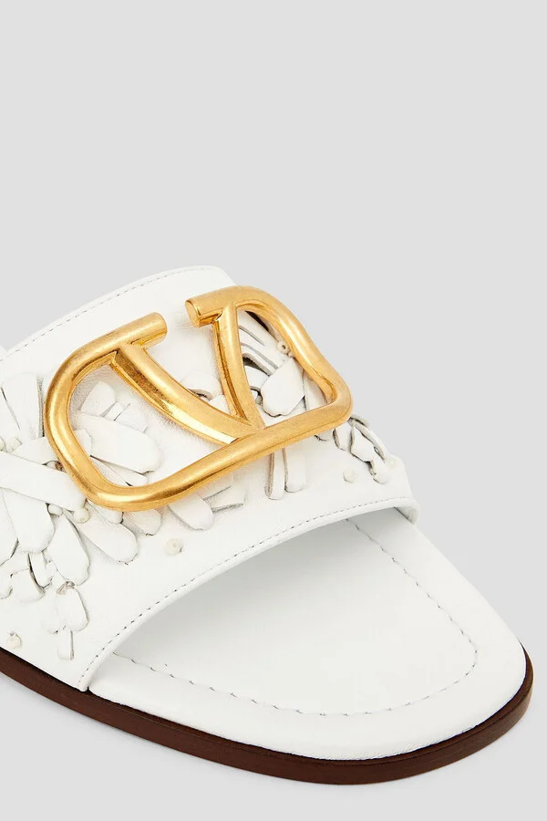 VLOGO embellished woven leather slides - Image 4
