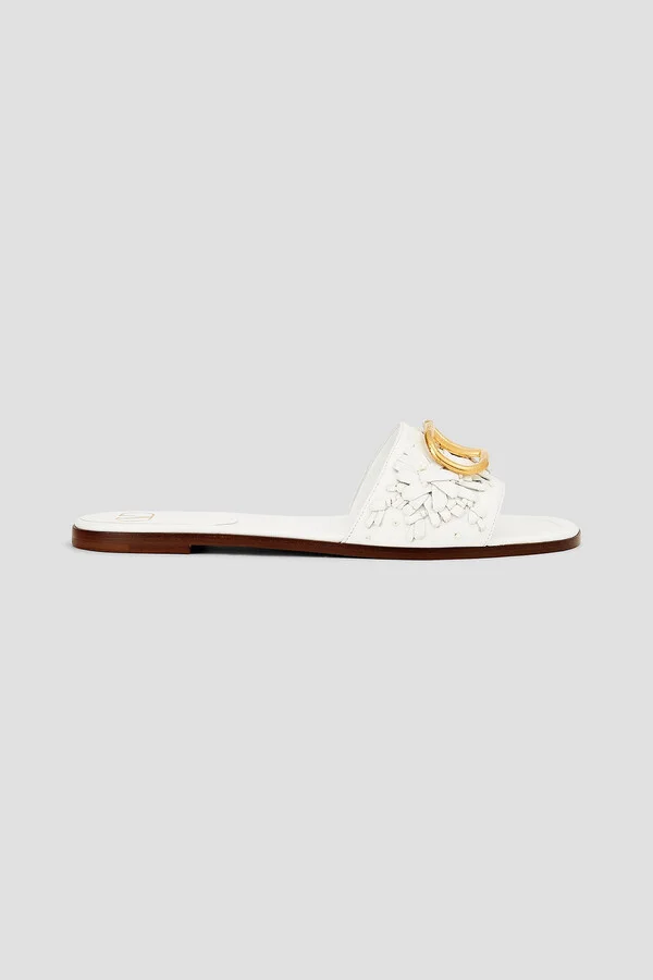 VLOGO embellished woven leather slides