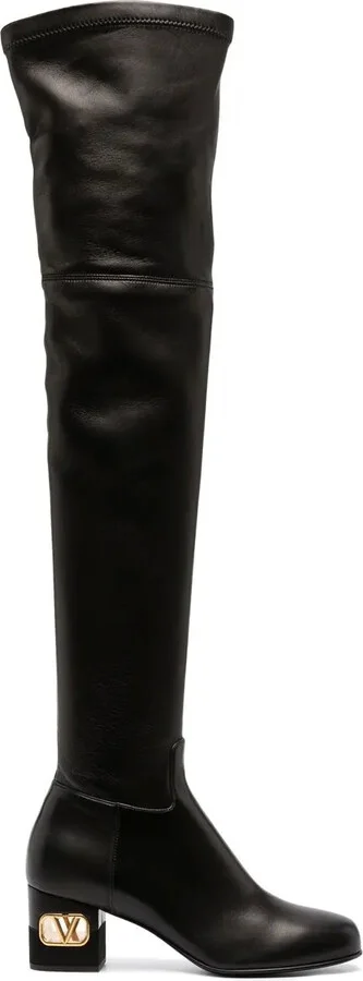 VLogo heel thigh-high boots
