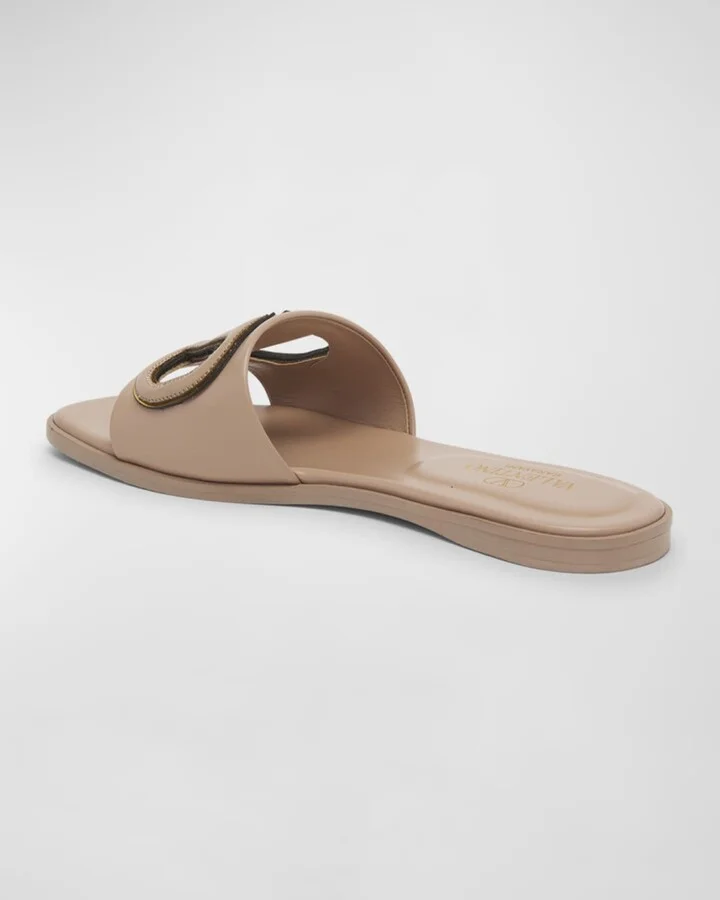 VLogo Leather Cutout Flat Slide Sandals - Image 3