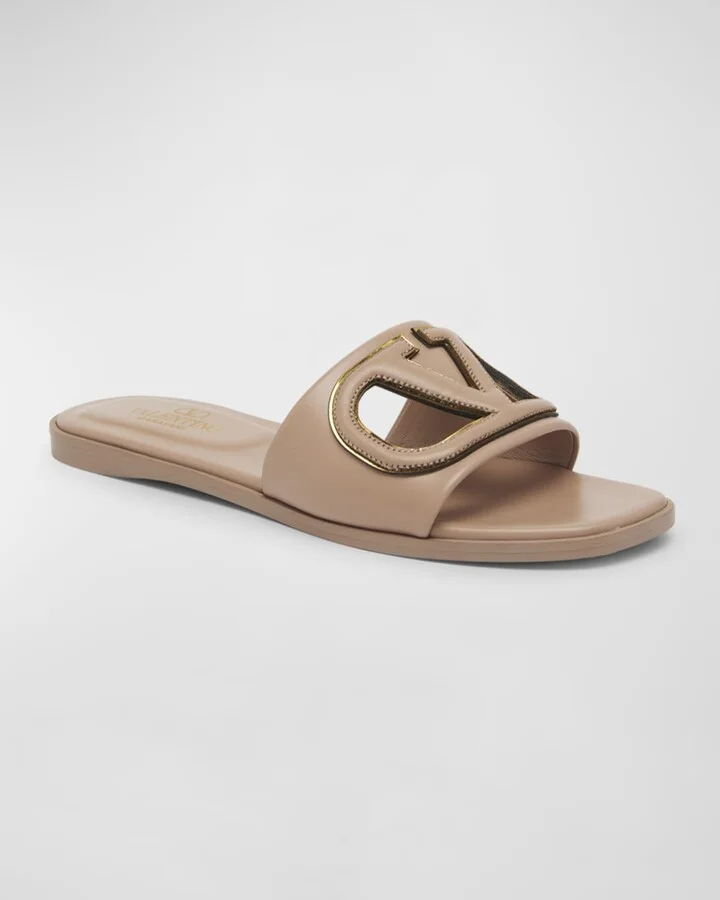 VLogo Leather Cutout Flat Slide Sandals - Image 4