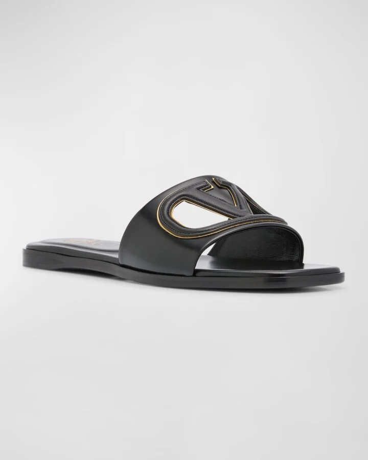 VLogo Leather Cutout Flat Slide Sandals - Image 7