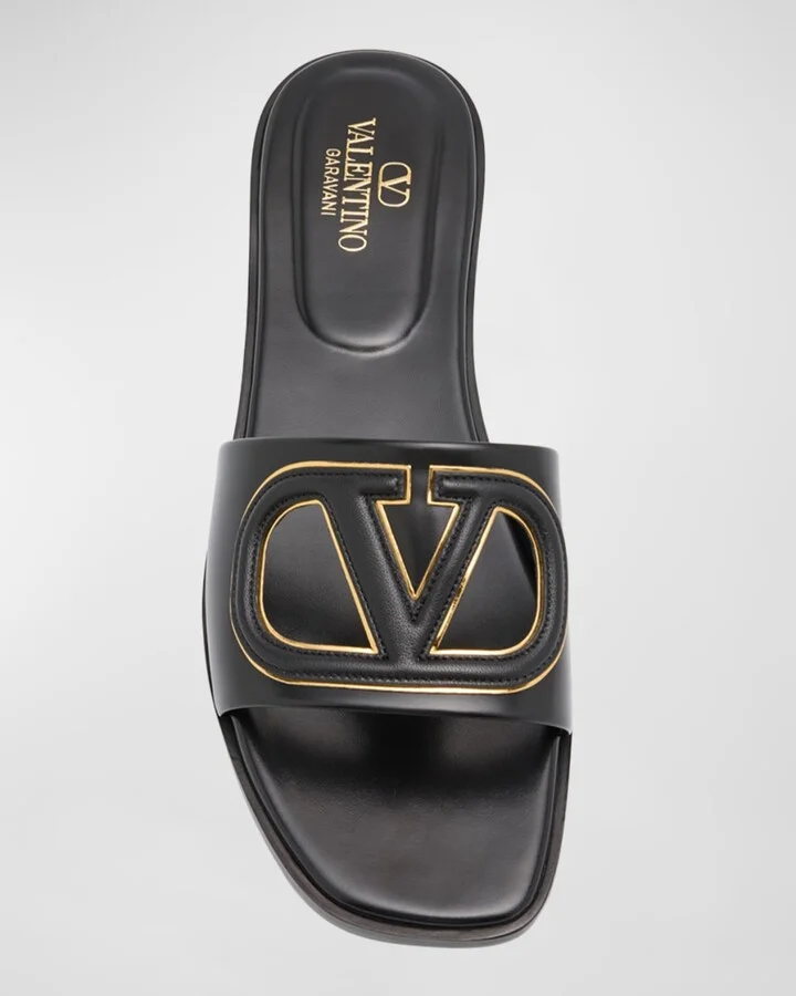 VLogo Leather Cutout Flat Slide Sandals - Image 8
