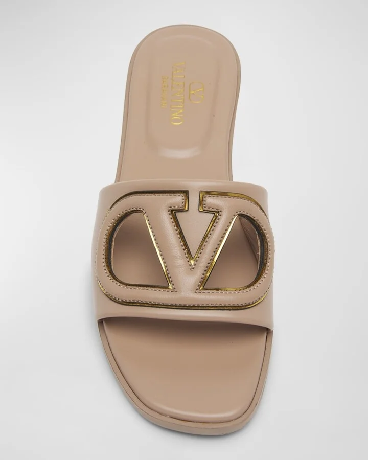 VLogo Leather Cutout Flat Slide Sandals - Image 10