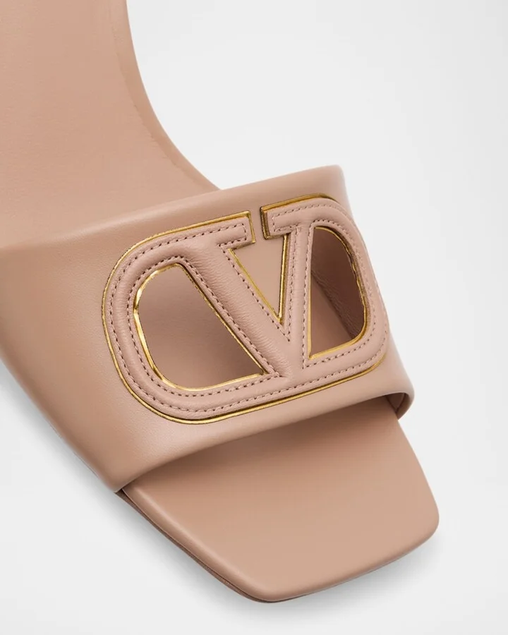 VLogo Leather Cutout Slide Sandals - Image 4