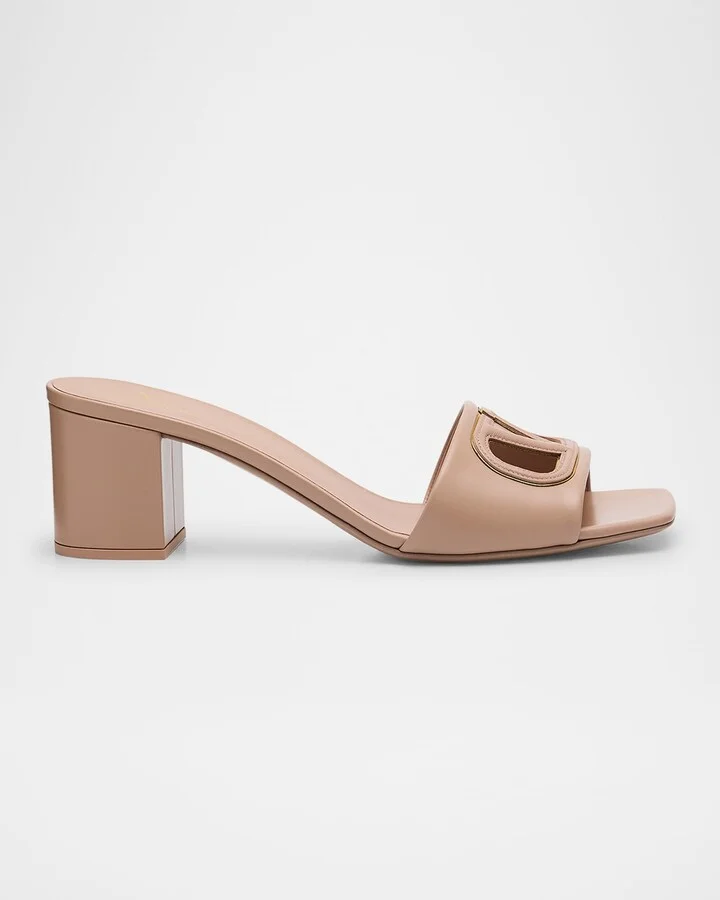 VLogo Leather Cutout Slide Sandals