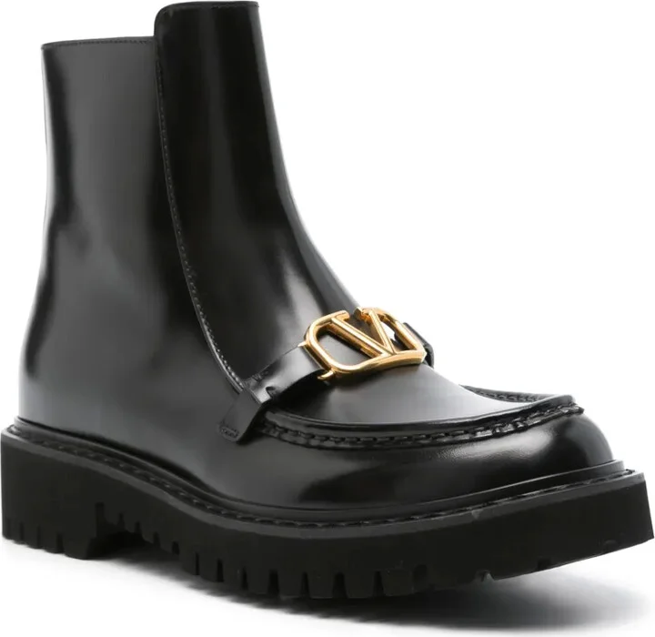 VLogo leather flat boots - Image 2